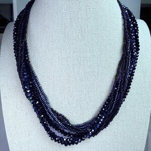 Dark Navy Black'ish Multi Strand Small Glass Beads Necklace Sparkly Prom Wedding